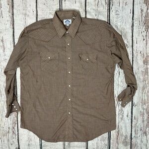 Vintage 80s Brown Striped Western Cowboy Rockabilly Pearl Snap Shirt Rodeo